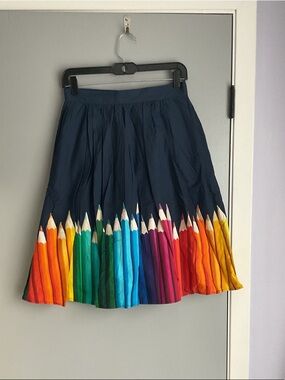 Navy Skirt with Rainbow Pencil Print